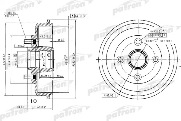 PDR1584 PATRON Барабан тормозной