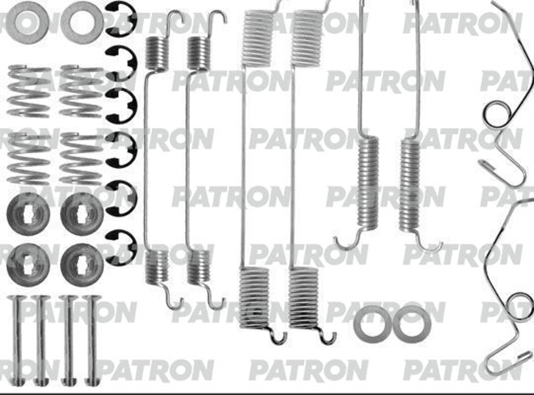 PSRK0114 PATRON Комплект монтажный тормозных колодок барабанных FORD: P 100 II 87-, TRANSIT C БОРТОВОЙ ПЛАТФОРМОЙ 85-92, TRANSIT C БОРТОВОЙ ПЛАТФОРМОЙ 83-86, TRANSIT АВТОБУС 85-92, TRANSIT АВТОБУС