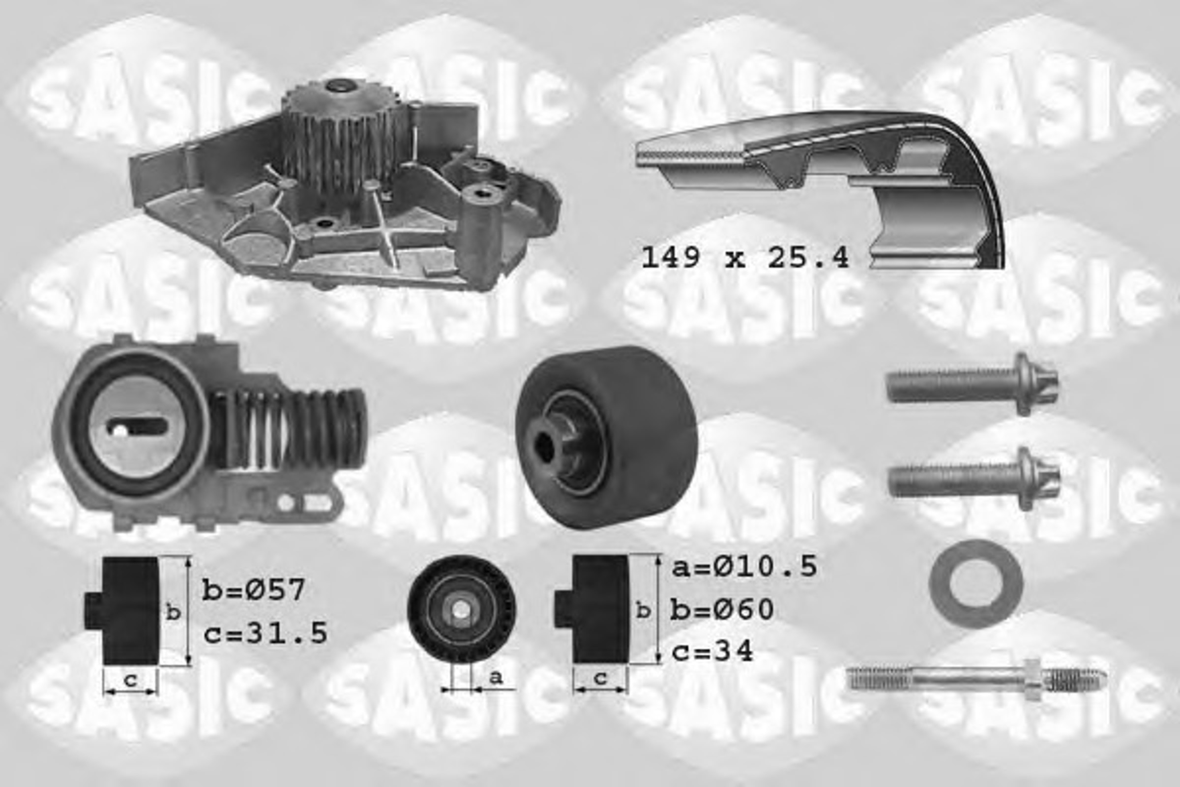 Водяной насос + комплект зубчатого ремня SASIC 3900005