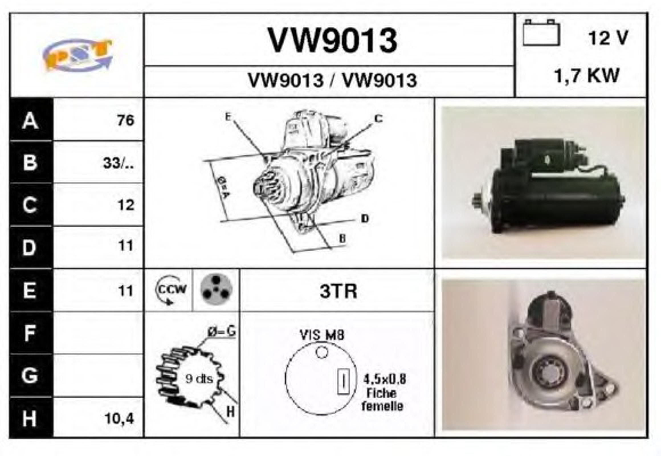 Стартер SNRA VW9013