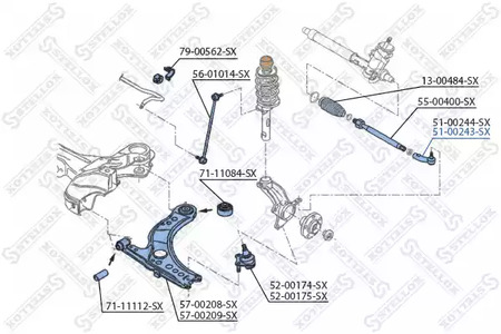 Фото 1 51-00243-SX STELLOX Наконечник поперечной рулевой тяги