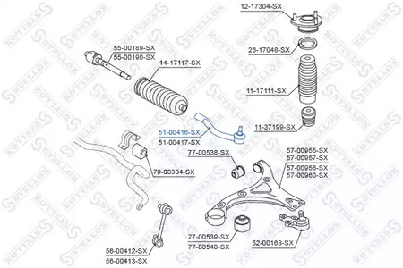 Наконечник рулевой левый STELLOX 51-00416-SX