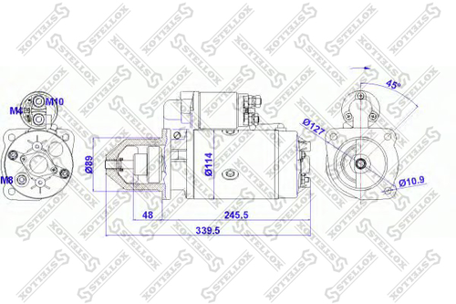 88-02027-sx стартер 24v 4kw 9 зубьев 45 гр.вправо STELLOX 88-02027-SX