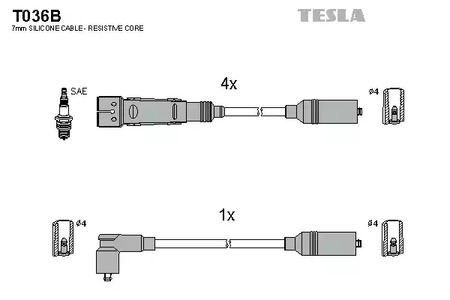 T036B TESLA Комплект проводов зажигания