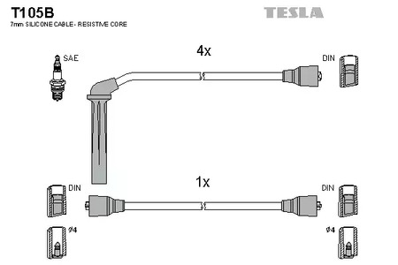 Комплект проводов зажигания TESLA T105B