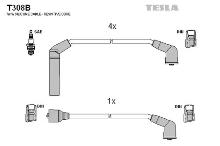 Комплект проводов зажигания TESLA T308B