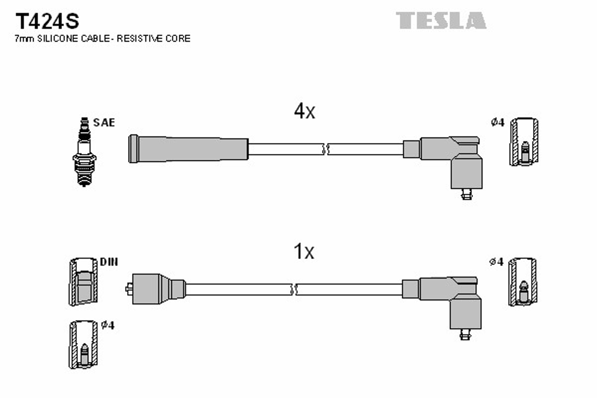 Комплект проводов зажигания TESLA T424S