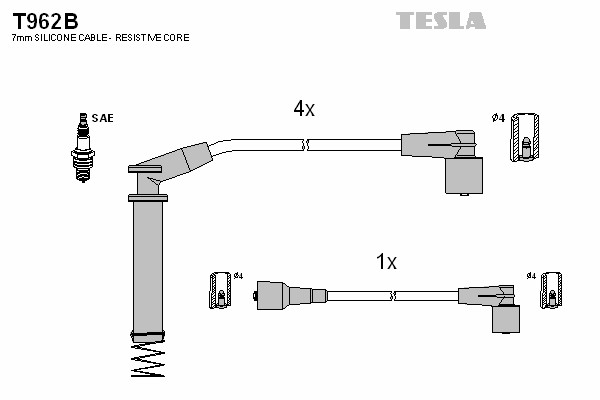 T962B TESLA Комплект проводов зажигания