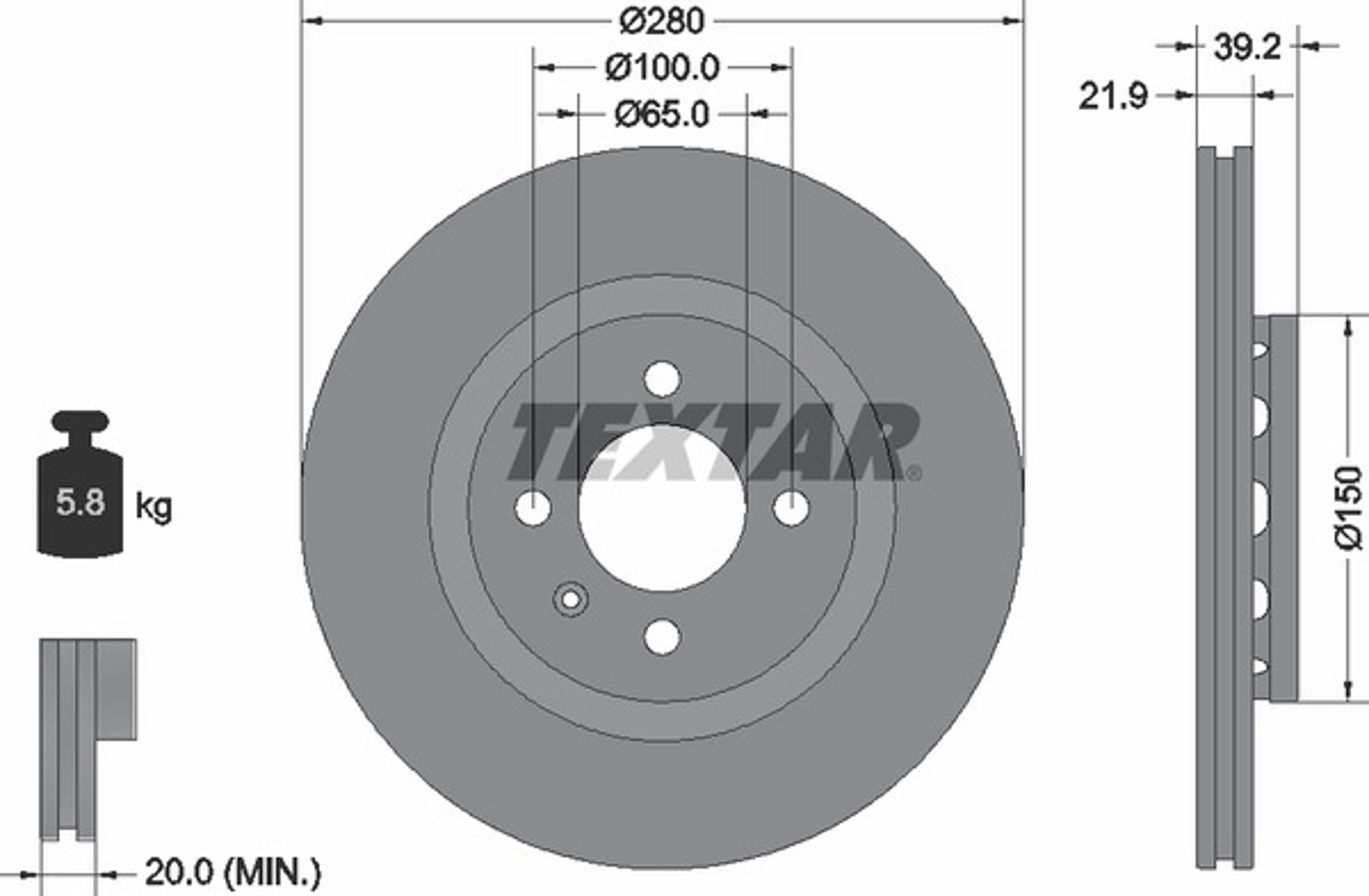 92043500 TEXTAR Диск тормозной