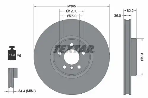 92161005 TEXTAR диск тормозной высокоуглеродистый с покрытием PRO+