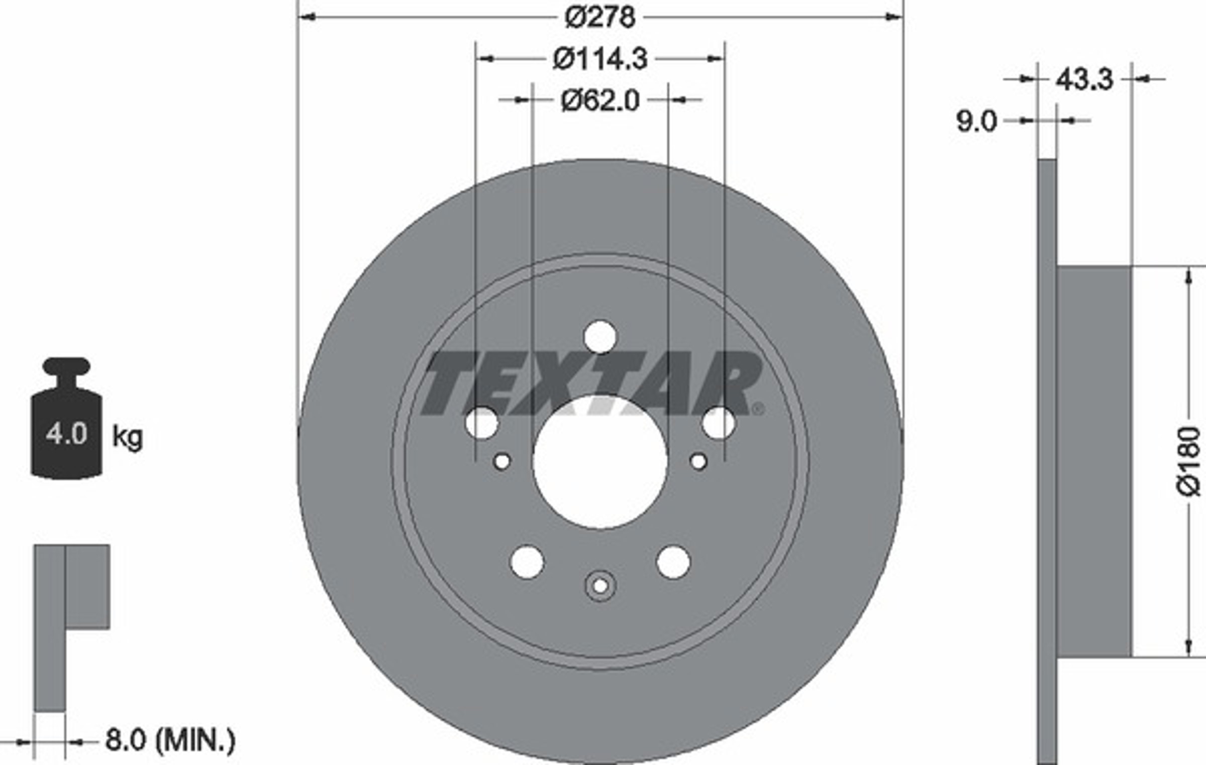 Диск тормозной с покрытием pro 278x9 TEXTAR 92225303
