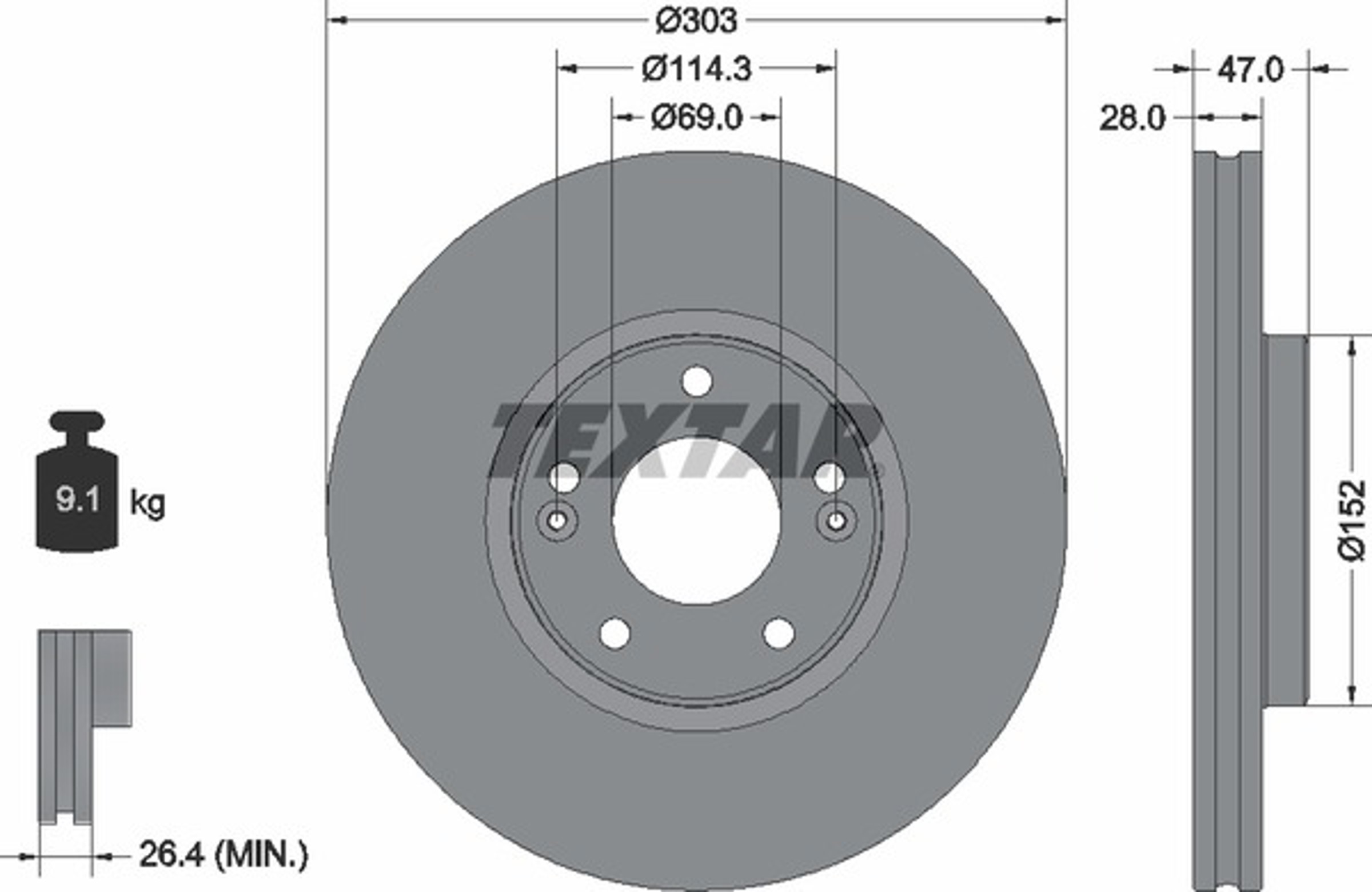 Диск тормозной с покрытием pro 303x28 TEXTAR 92273303