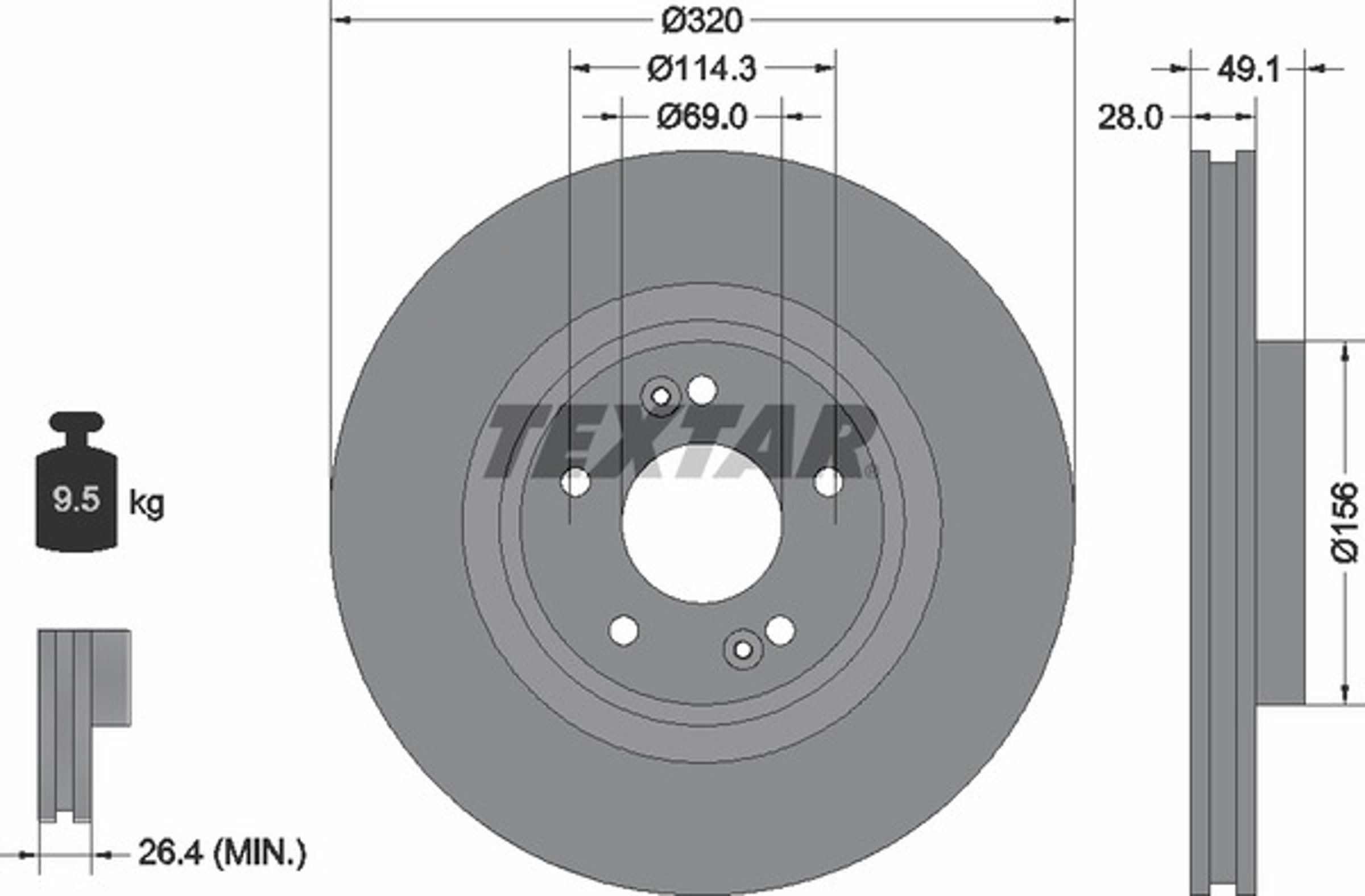 Диск тормозной с покрытием pro 320x28 TEXTAR 92281803
