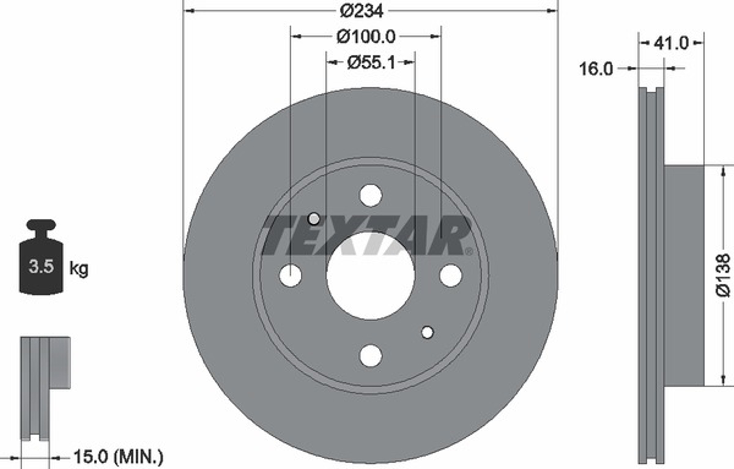 Диск тормозной с покрытием pro 234x16 TEXTAR 92285603