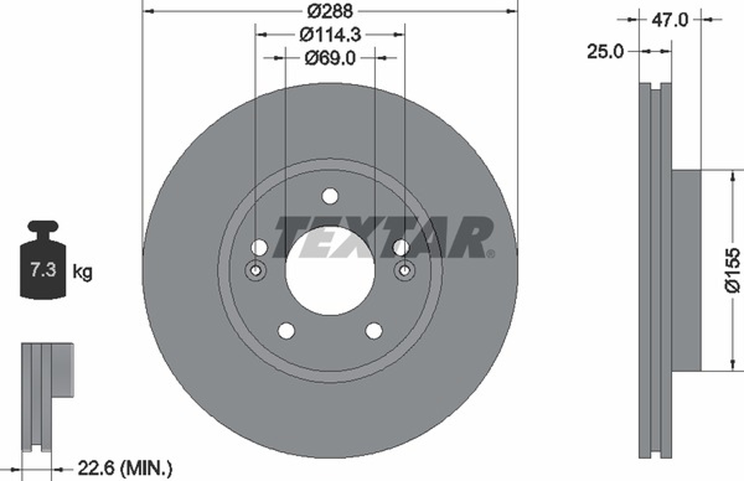 Диск тормозной с покрытием pro 288x25 TEXTAR 92290503