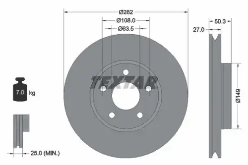 92303405 тормозной диск высокоуглеродистый с покрытием pro+ перед ford 92303405 TEXTAR 92303405