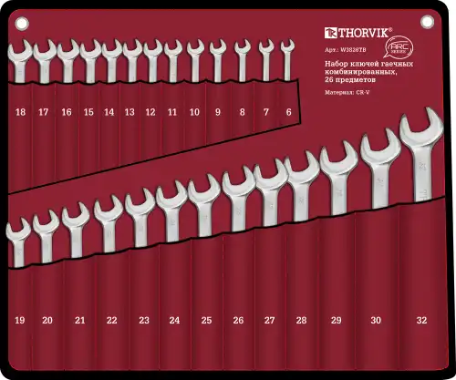 W3S26TB THORVIK Набор ключей комбинированных серии ARC, 6-32 мм, 26 предметов