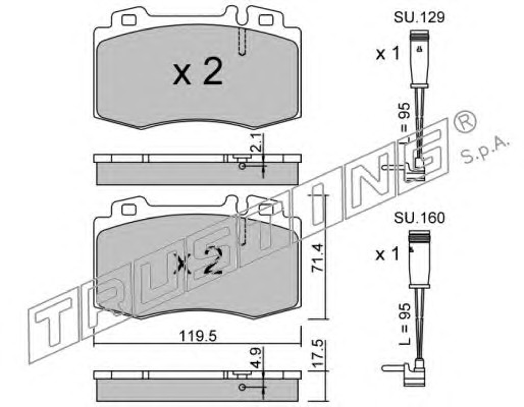 579.5W TRUSTING Комплект тормозных колодок, дисковый тормоз