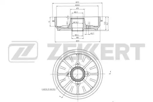 Bs-6267 барабан торм. зад. citroen c3 ii-iii 09- ds3 09- peugeot 207 06- 208 12- 301 18- (с кольцом ZEKKERT BS-6267