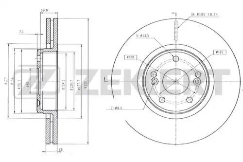 Bs6096 диск торм. перед. renault laguna ii 01- ZEKKERT BS6096