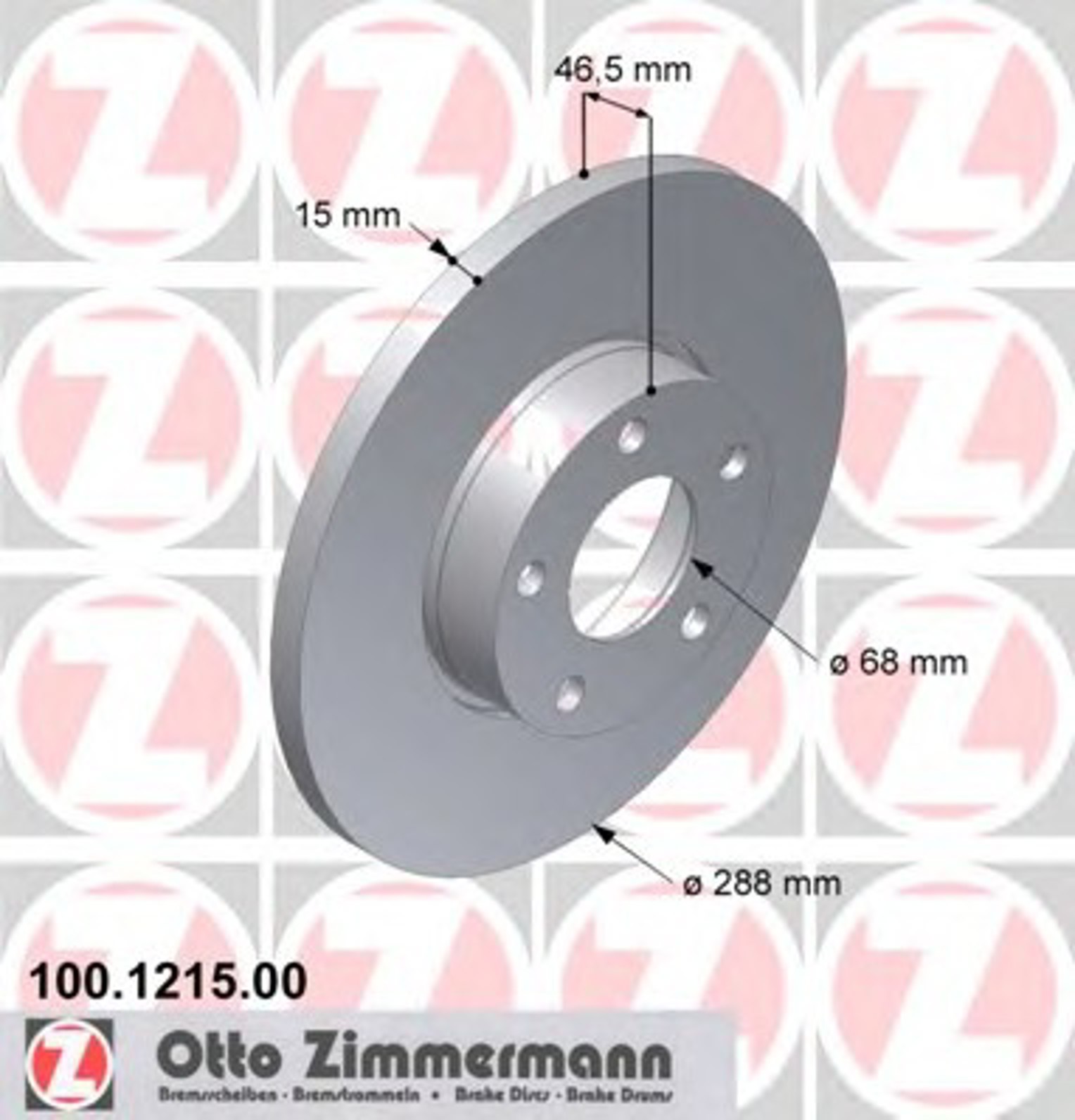 100.1215.00 ZIMMERMANN Диск тормозной