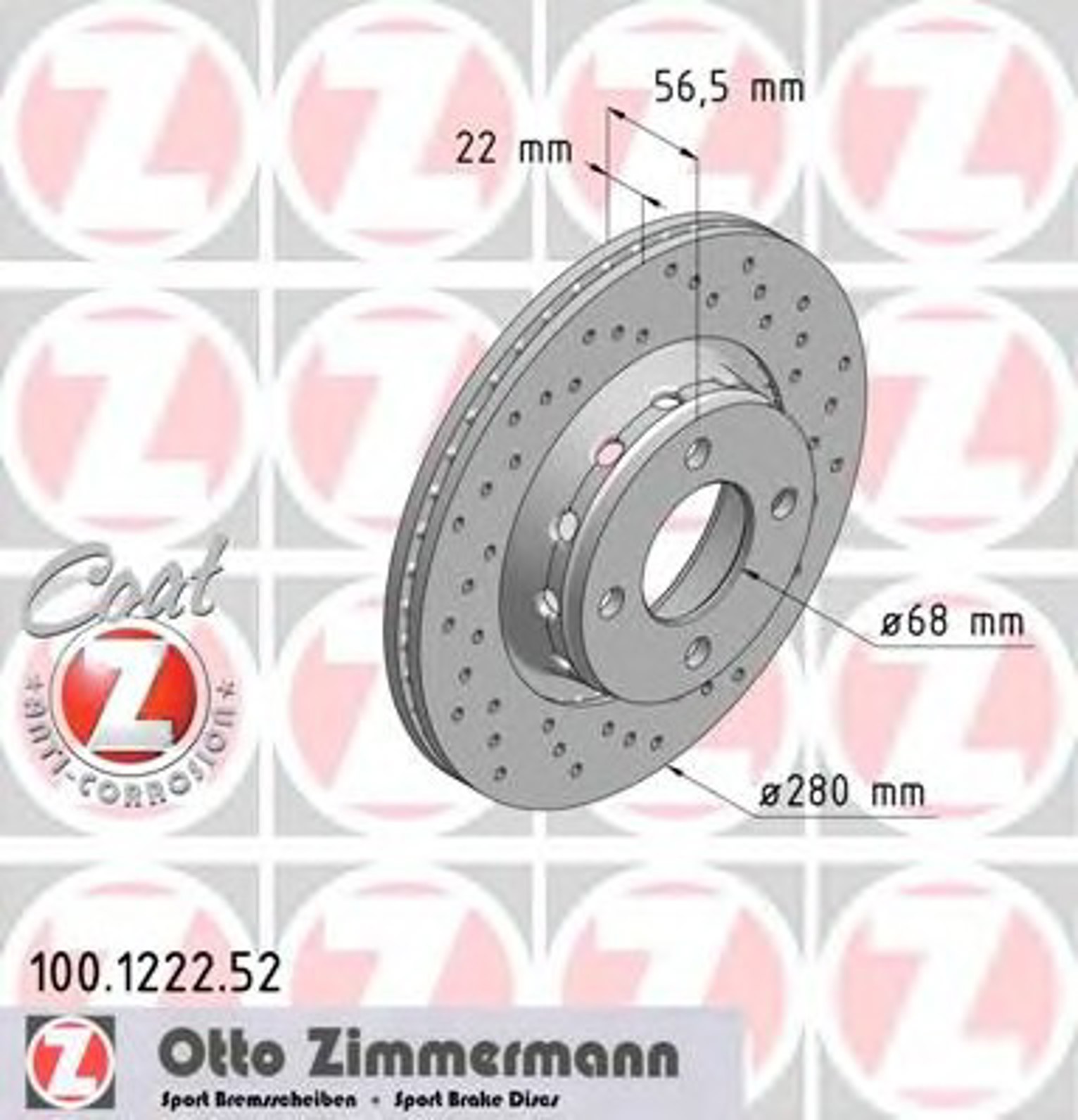 Диск тормозной ZIMMERMANN 100.1222.52