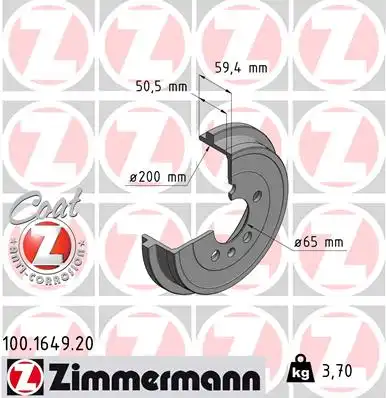 Тормозной барабан ZIMMERMANN 100.1649.20