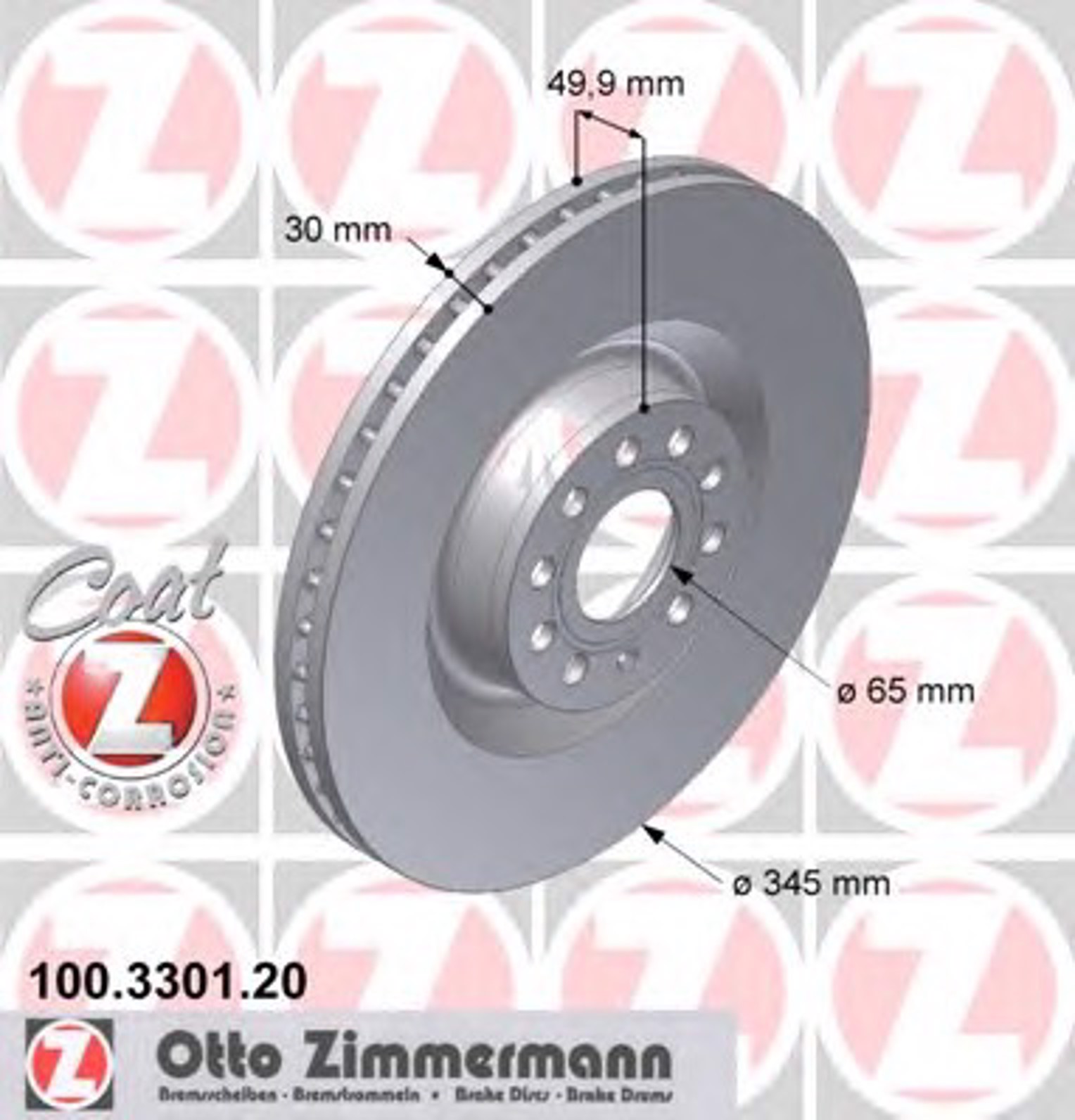 100.3301.20 ZIMMERMANN тормозные диски