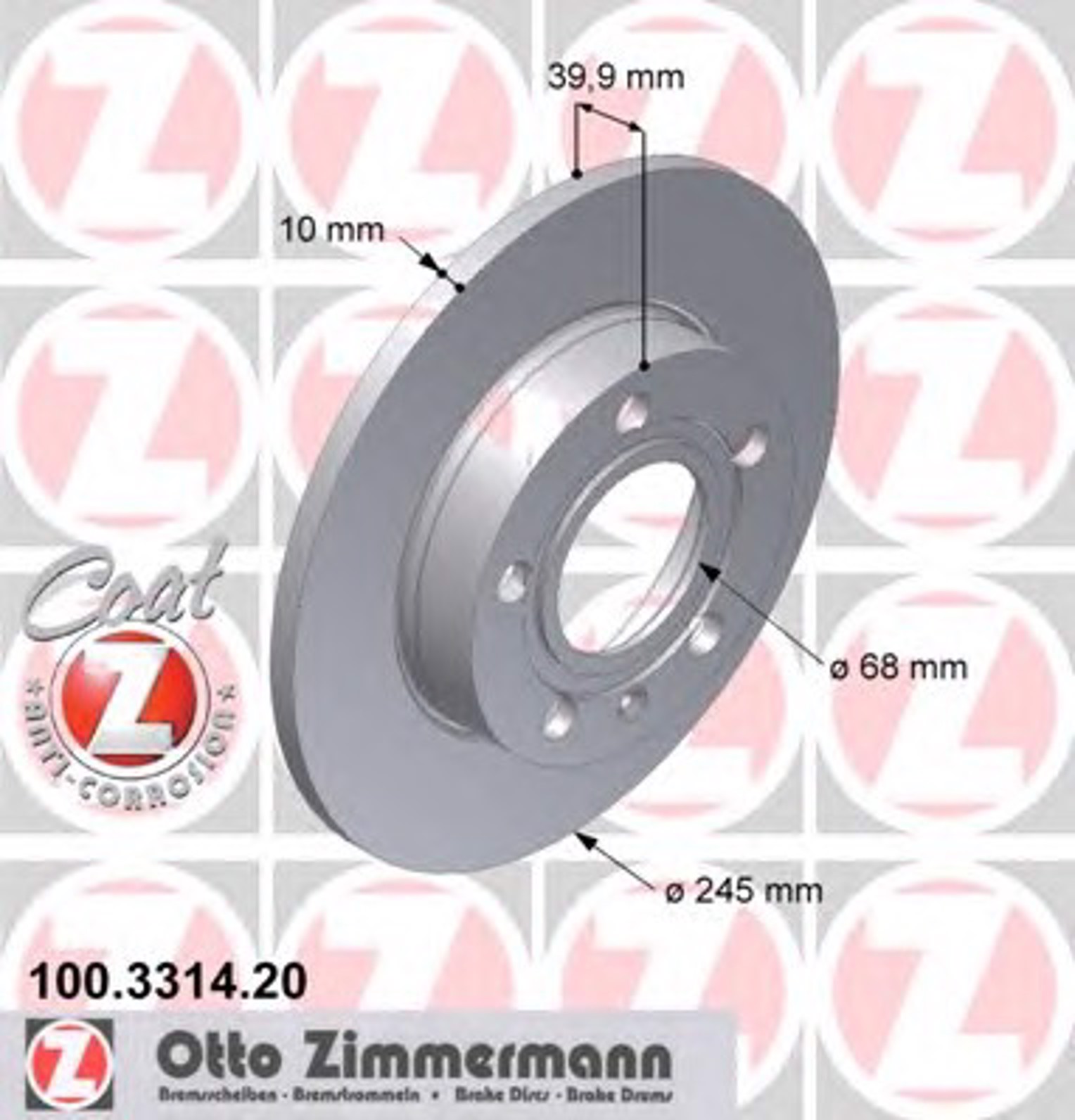 100.3314.20 ZIMMERMANN тормозные диски