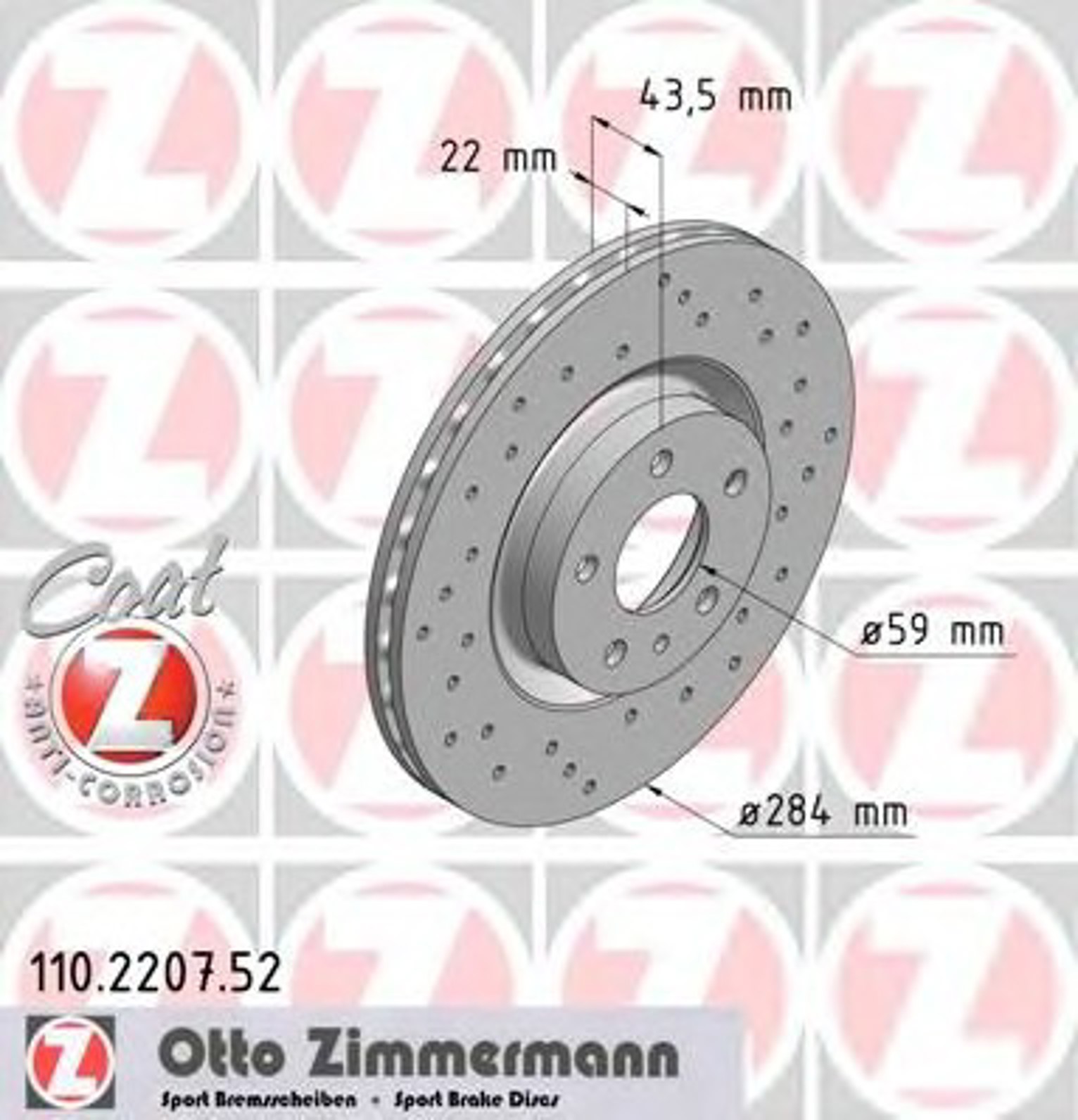 Диск тормозной ZIMMERMANN 110.2207.52