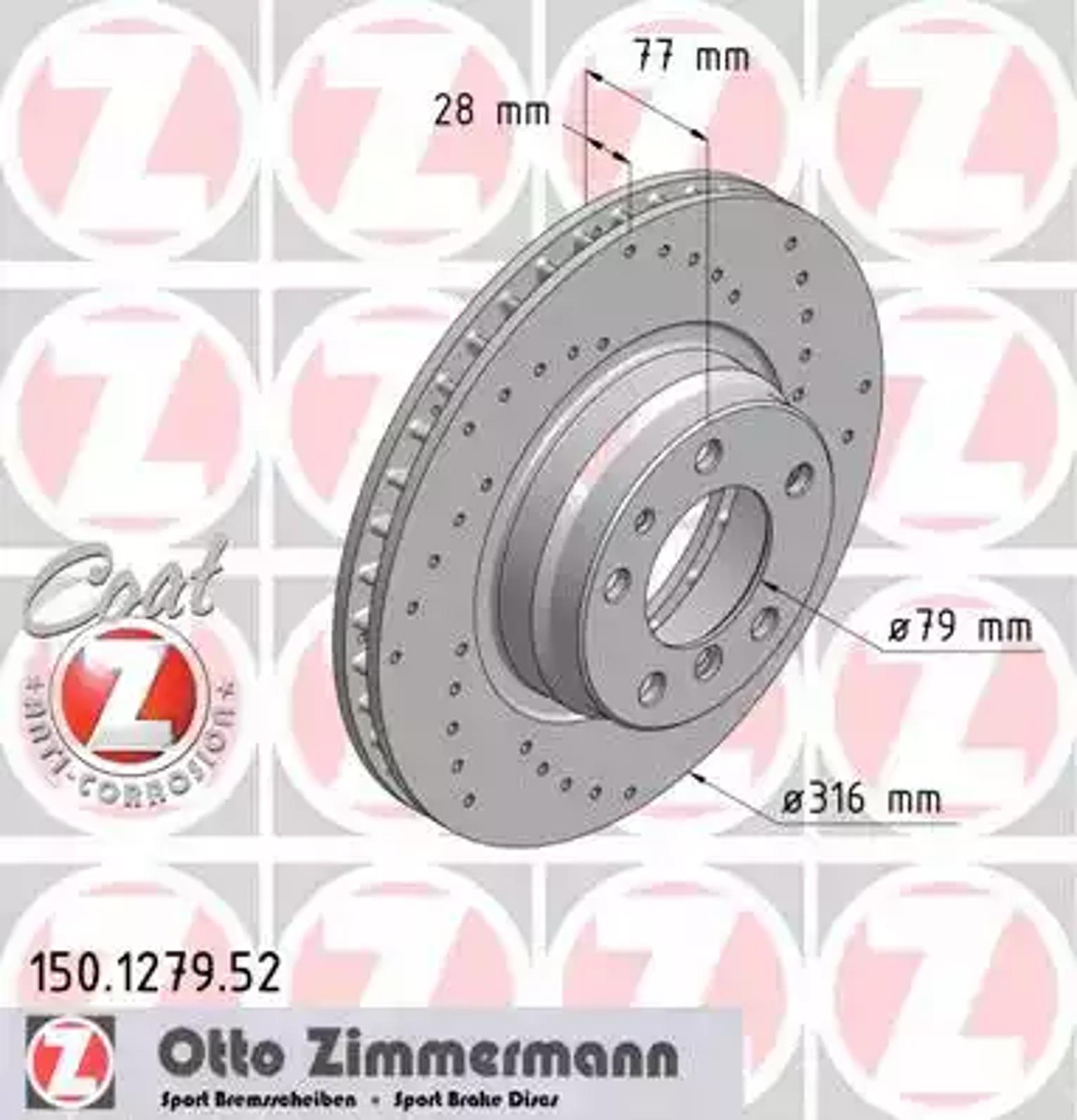 Диск тормозной ZIMMERMANN 150.1279.52
