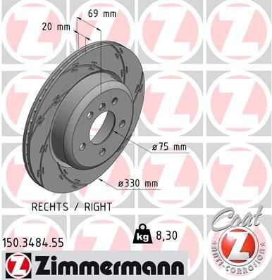 150.3484.55 ZIMMERMANN ДИСК ТОРМ BMW 5 F10/F11 ЗАД ПРАВ BLACK Z 330X20