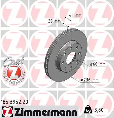 185.3952.20 ZIMMERMANN тормозные диски