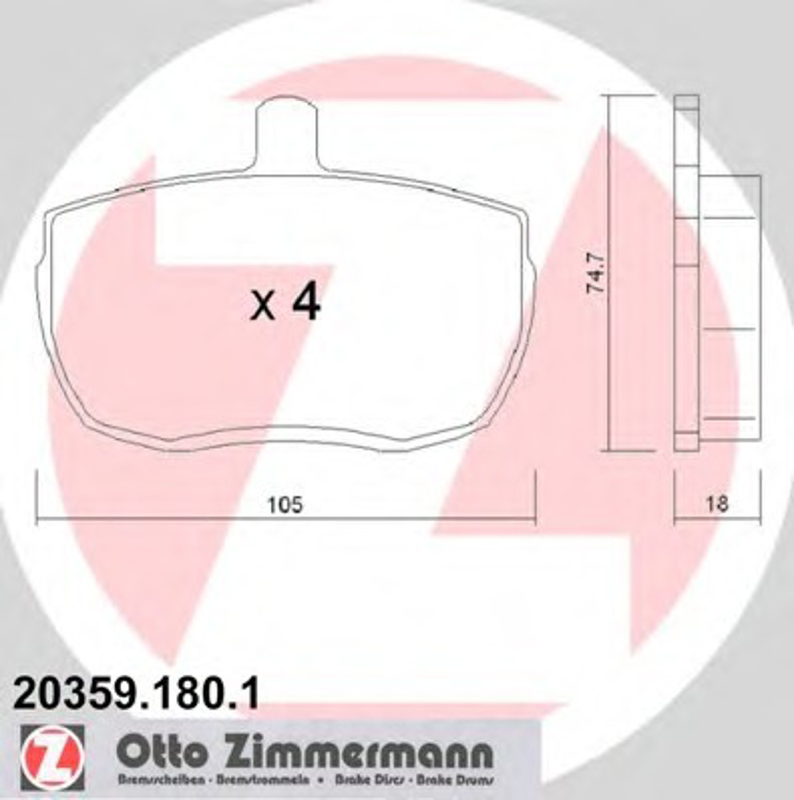 20359.180.1 ZIMMERMANN Колодки тормозные дисковые