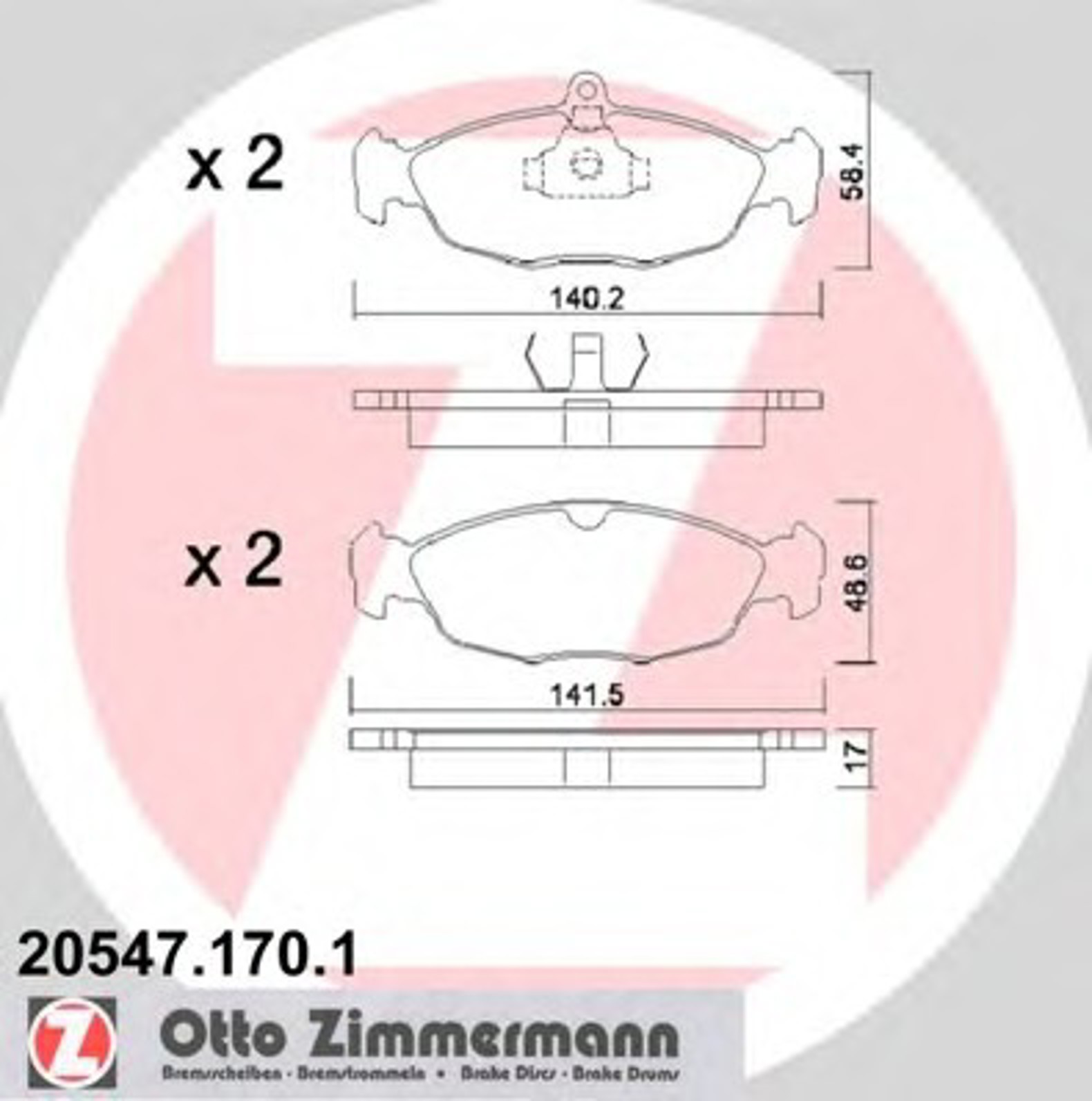 Колодки торм opel opel astraf 1.4-1.7d 91-98/corsa 1.0-1.7d 91-00/vectra 14i-17 пер ZIMMERMANN 20547.170.1