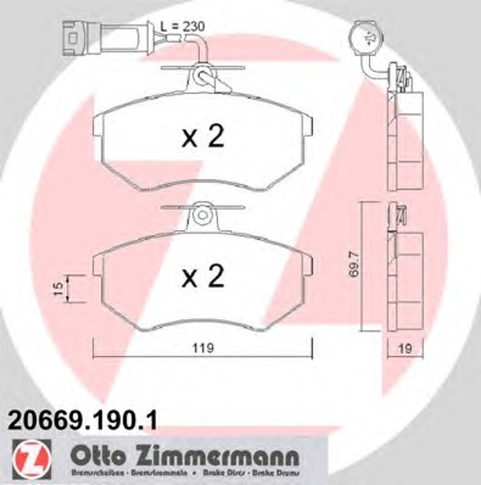 20669.190.1 ZIMMERMANN Колодки тормозные дисковые