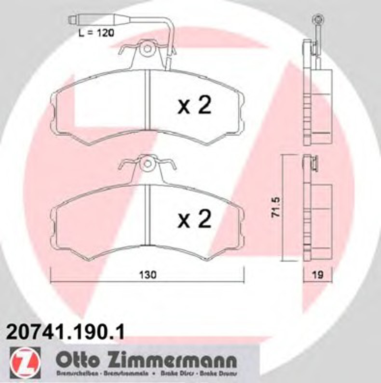 20741.190.1 ZIMMERMANN КОЛОДКИ ТОРМ FIA DUCATO 81-93/PEG J5 ПЕР