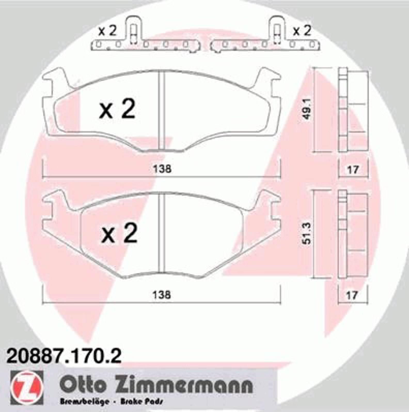 Колодки торм vw polo 81-01 пер ZIMMERMANN 20887.170.2