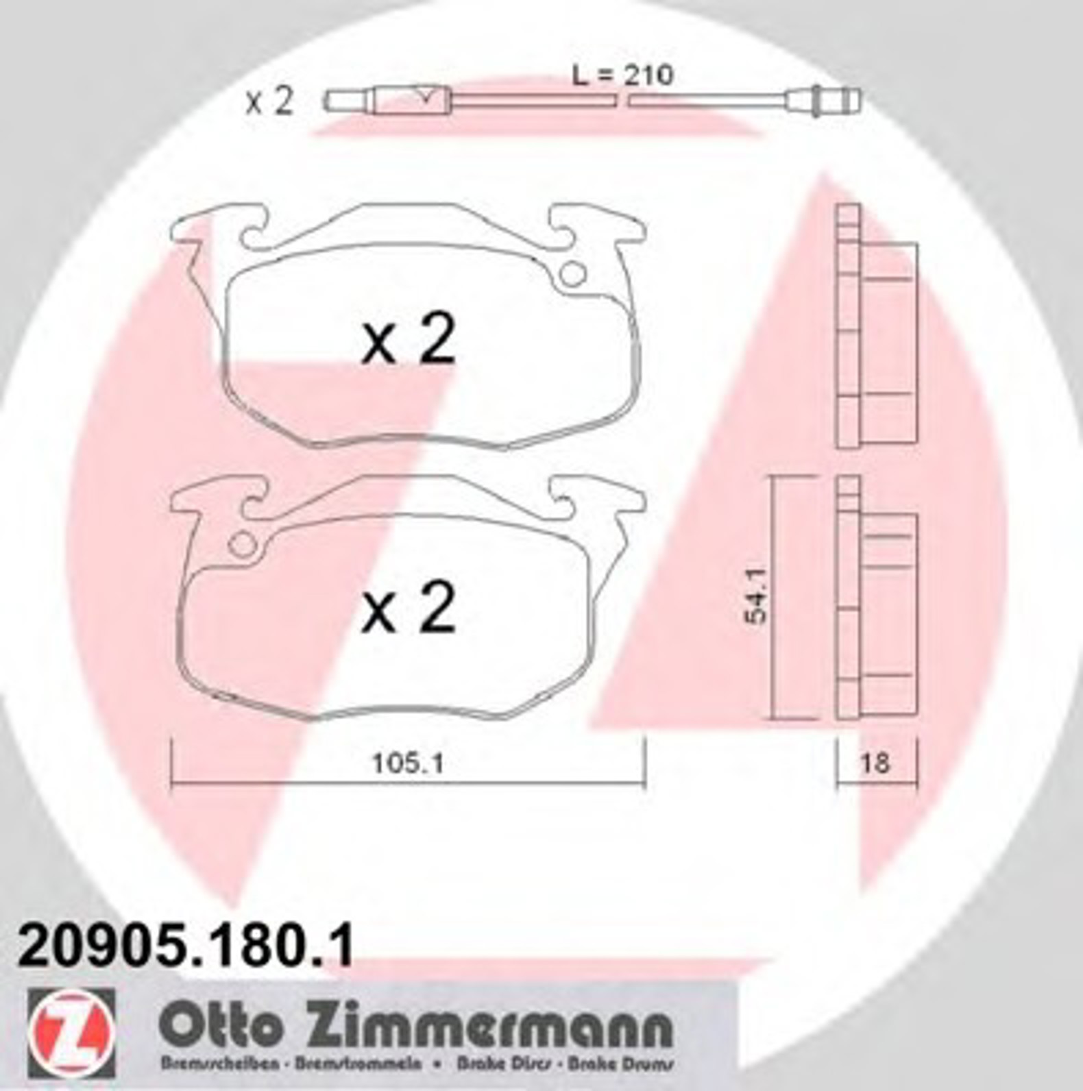 20905.180.1 ZIMMERMANN Колодки тормозные дисковые