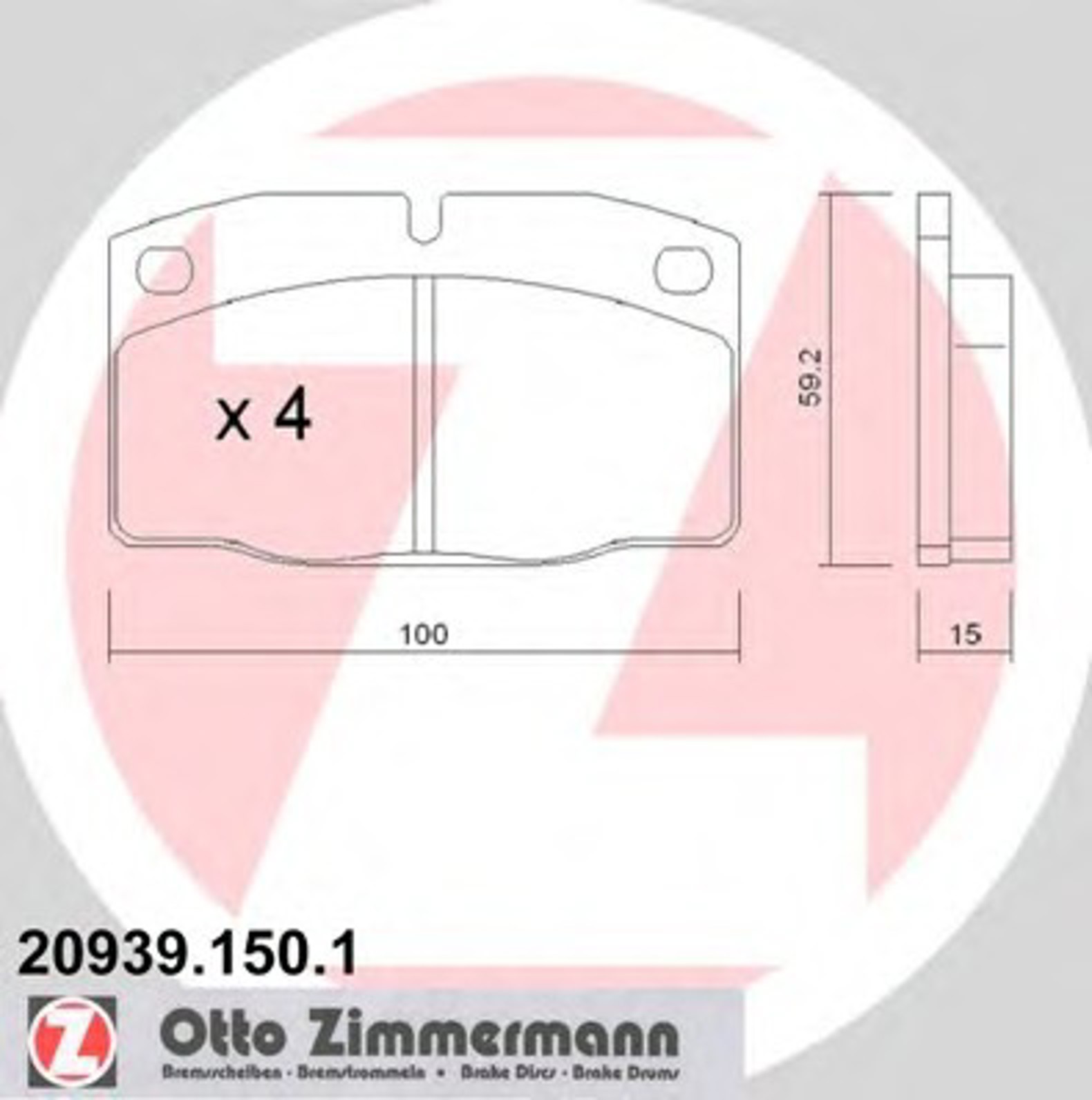 Колодки торм opel ascona 79-88/kadett 79-91 пер ZIMMERMANN 20939.150.1