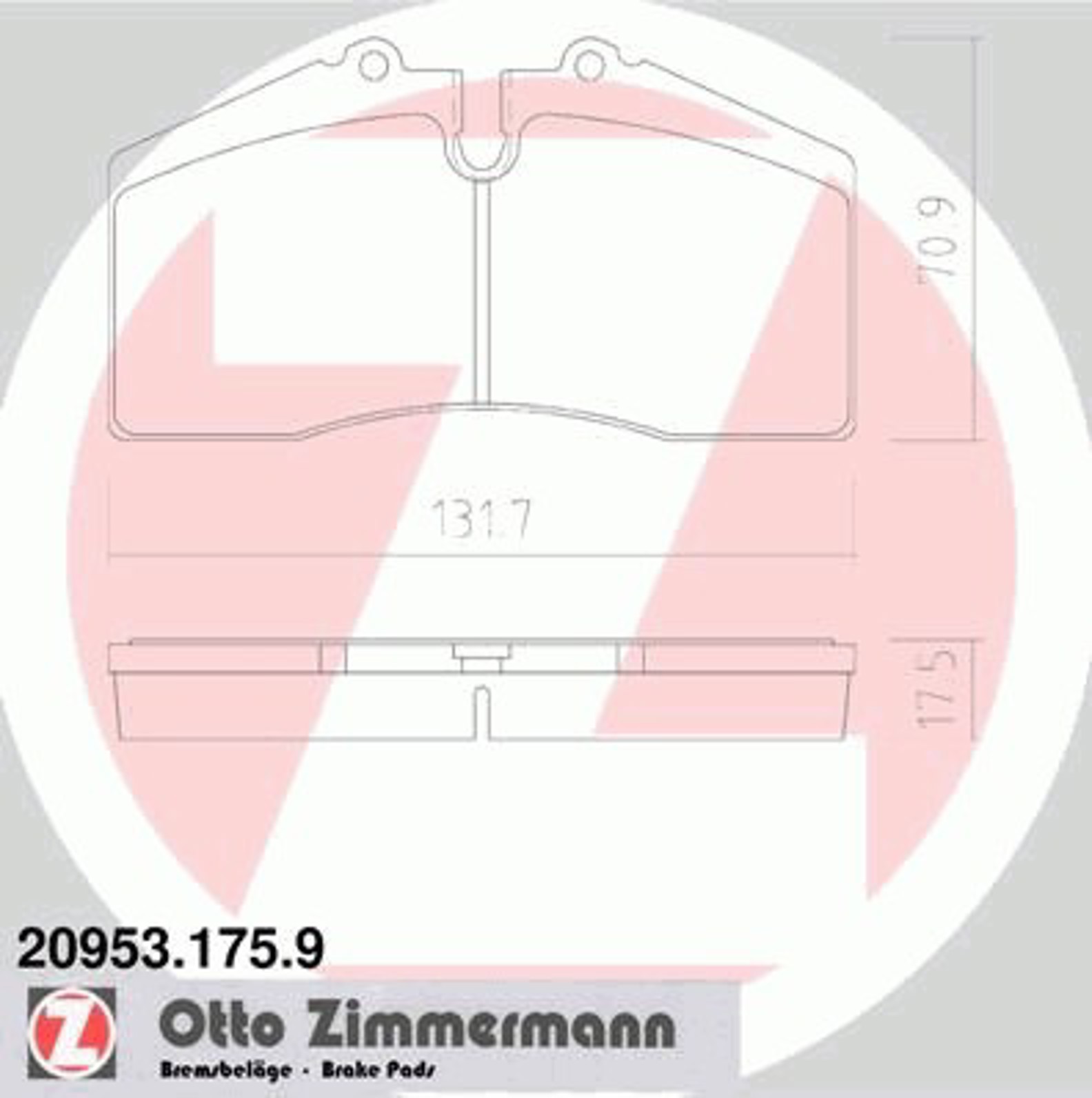 20953.175.9 ZIMMERMANN КОЛОДКИ ТОРМ SBB PORSCHE