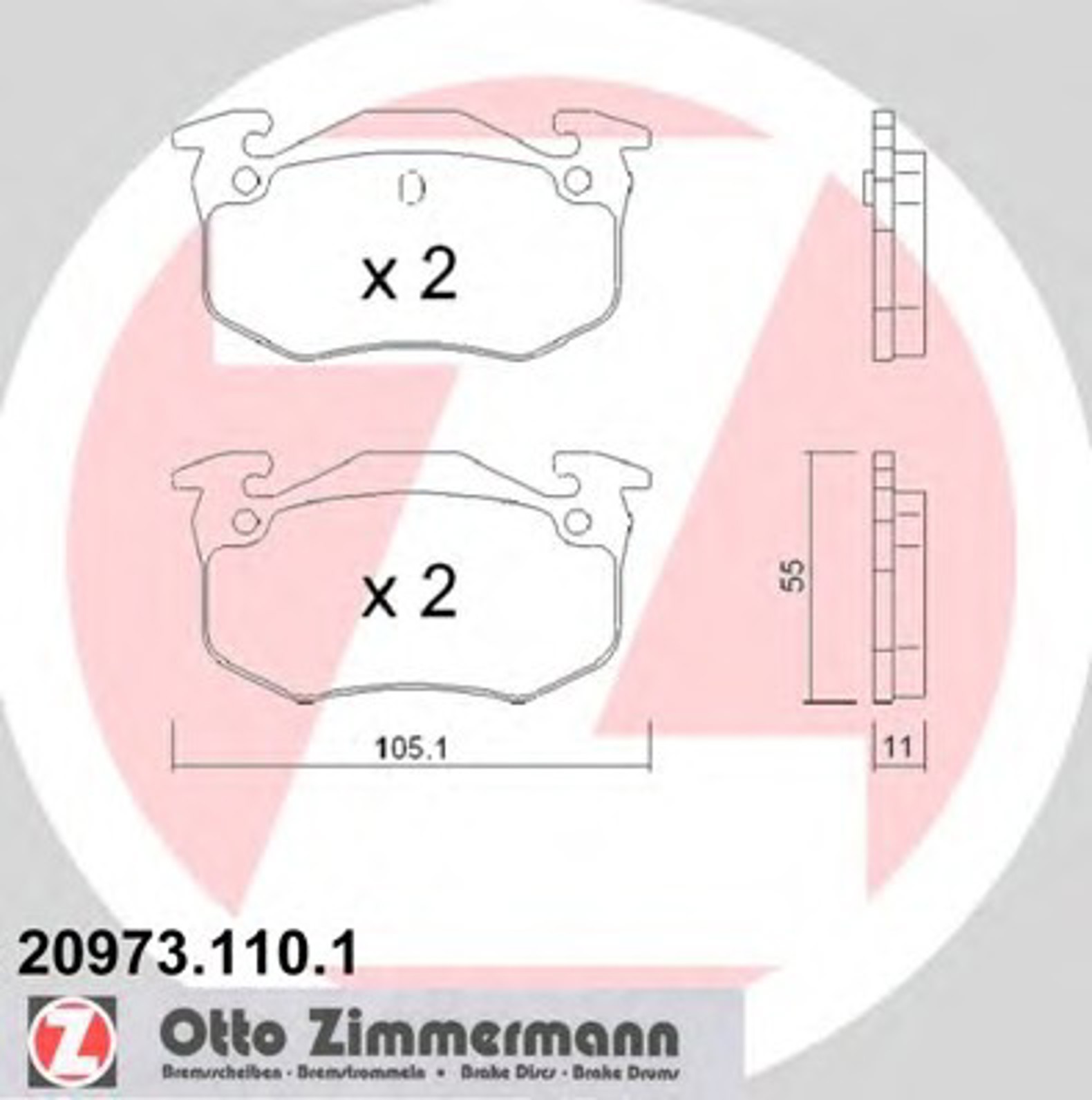 20973.110.1 ZIMMERMANN КОЛОДКИ ТОРМ ЗАД. ДИСК. CITR XSARA 97-05/REN MEGANE/CLIO/PGT 206 ЗАД.