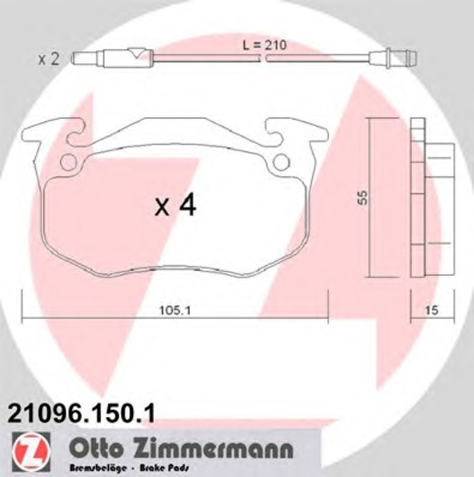 21096.150.1 ZIMMERMANN КОЛОДКИ ТОРМ REN RAPID/SUPER/TWINGO 84-96