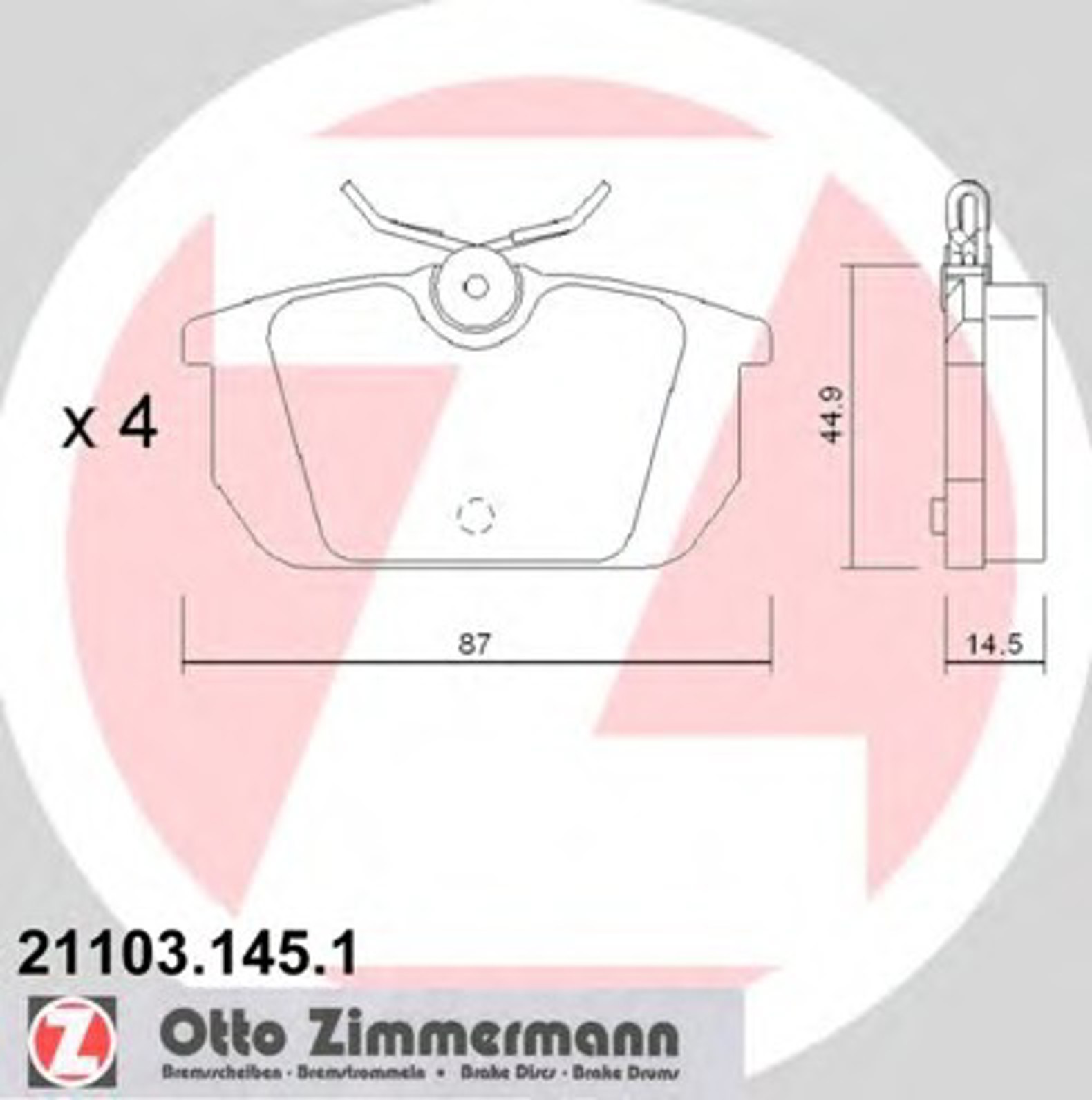 21103.145.1 ZIMMERMANN КОЛОДКИ ТОРМ ЗАД. ALFA/FIAT/LANC