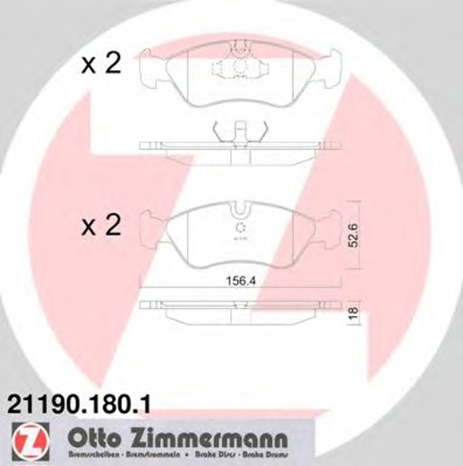 21190.180.1 ZIMMERMANN КОЛОДКИ ТОРМ ПЕР. OPEL ASTRA & CARAVAN 1,6-1,8-2,0 8/94-99 ,VECTRA 2,0 94-95 1,6-1,7-1,816V 10/95-