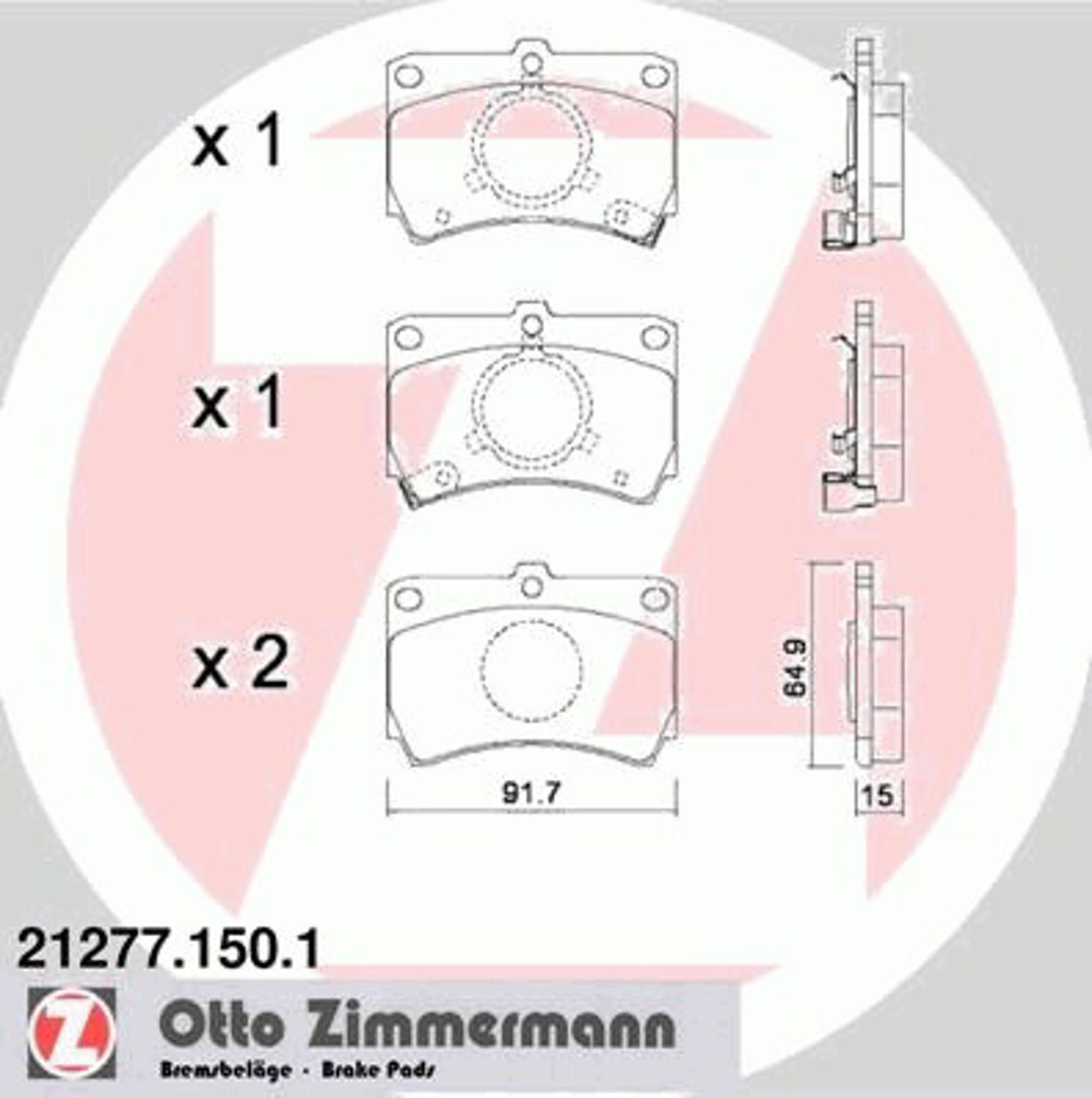 21277.150.1 ZIMMERMANN Колодки тормозные дисковые