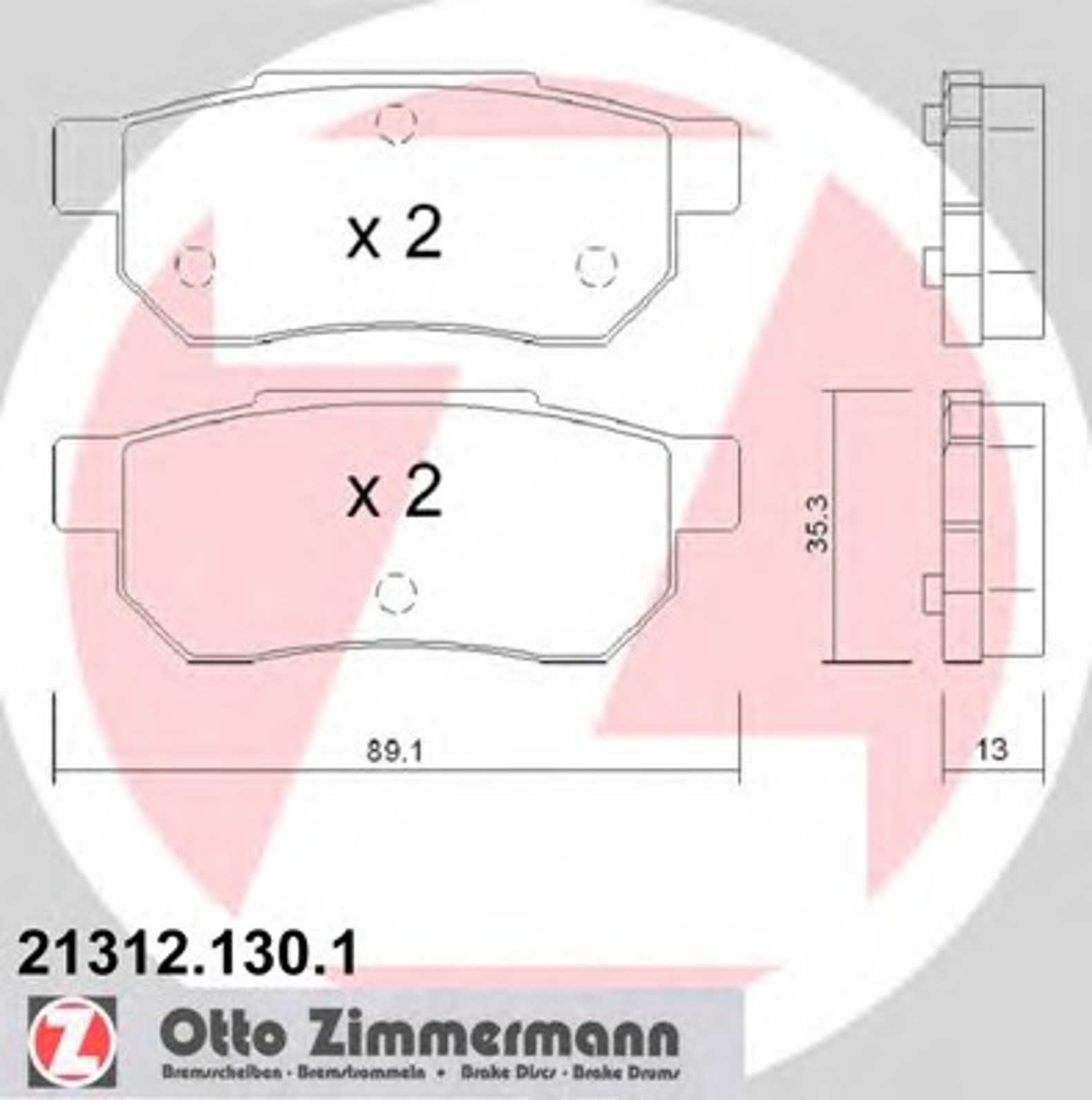 21312.130.1 ZIMMERMANN КОЛОДКИ ТОРМ ROVER 200/400 -00 1.4-1.6/HON CIVIC -01 16V/ACCORD -89