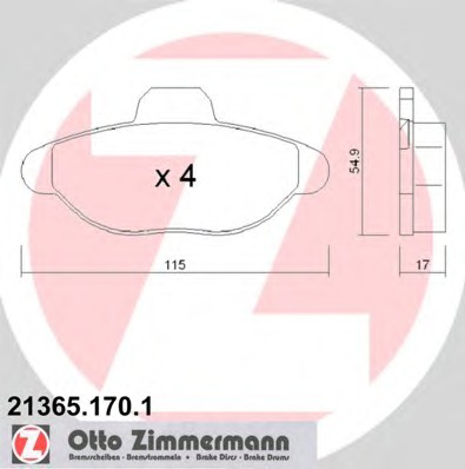 Колодки торм fiat передн. к-кт ZIMMERMANN 21365.170.1