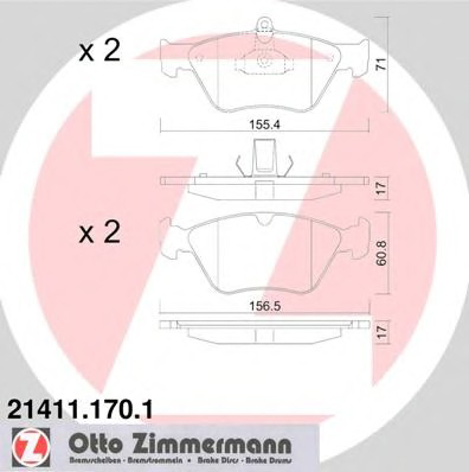 Колодки торм opel omega/vectra/calibra 92-99/saab 900 93-98 пер ZIMMERMANN 21411.170.1