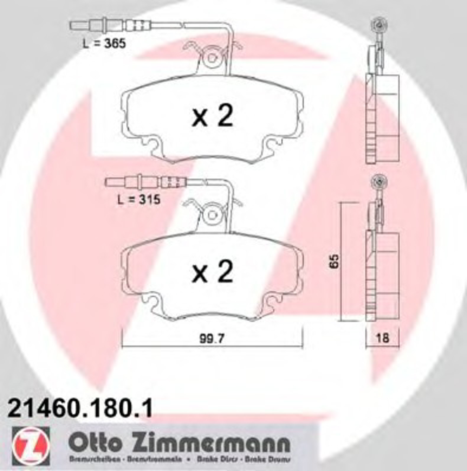 21460.180.1 ZIMMERMANN Колодки тормозные дисковые